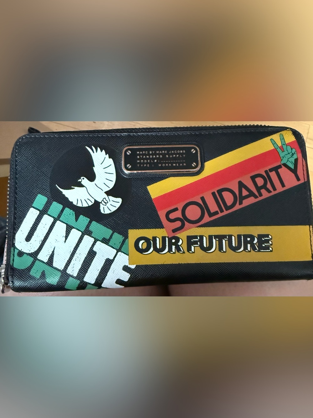 Rare find! Marc Jacobs Black 'Unite Our Future' Zip Continental Wallet